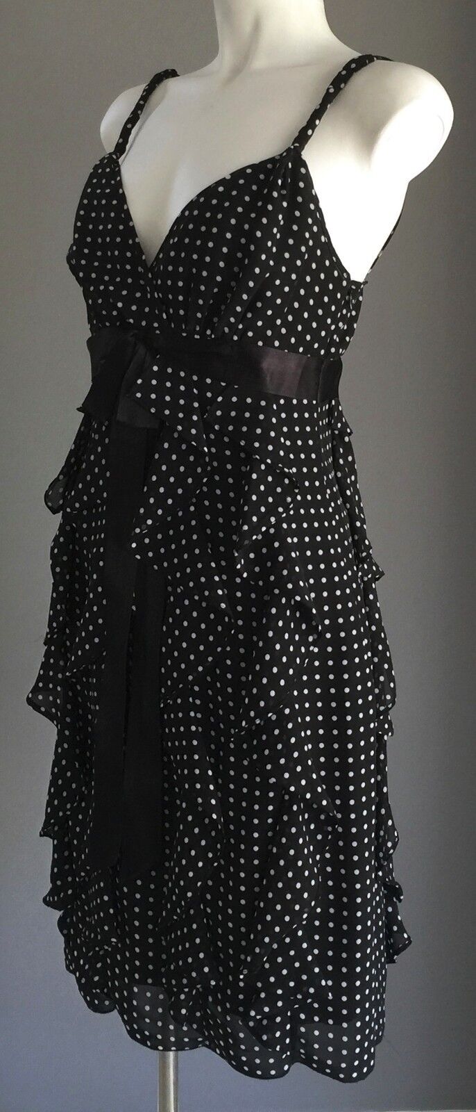 GARFUNKEL Dress Black & White Polka Dot Empire Waist Frock Size 8 Retro Gem NEW