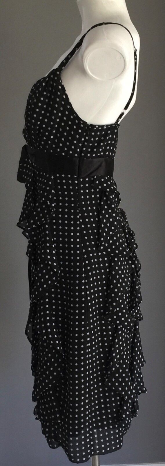 GARFUNKEL Dress Black & White Polka Dot Empire Waist Frock Size 8 Retro Gem NEW