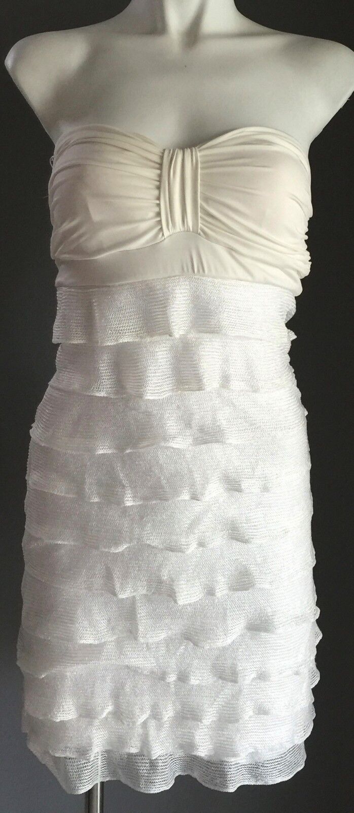 BLOCKOUT Strapless Dress Mini Ivory Tight Stretch Tier Frill Party Size M 8