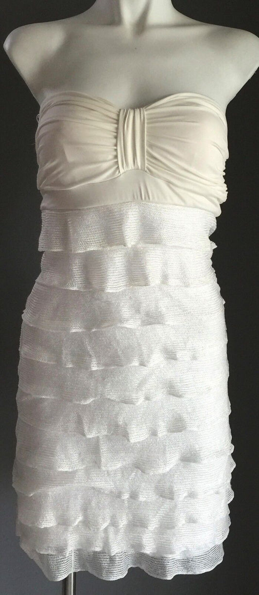 BLOCKOUT Strapless Dress Mini Ivory Tight Stretch Tier Frill Party Size M 8