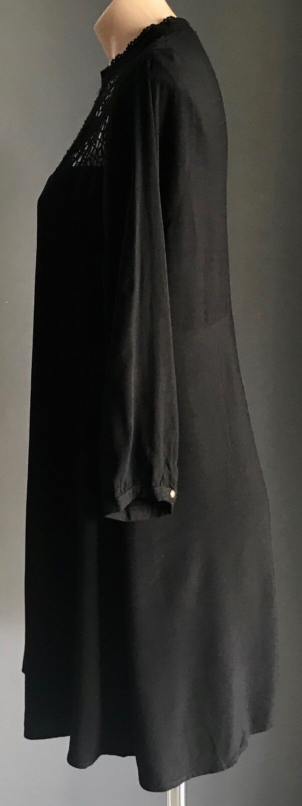 FOREVER 21 Smock Dress Black Long Sleeve Lace Yoke Size M 12 Retro