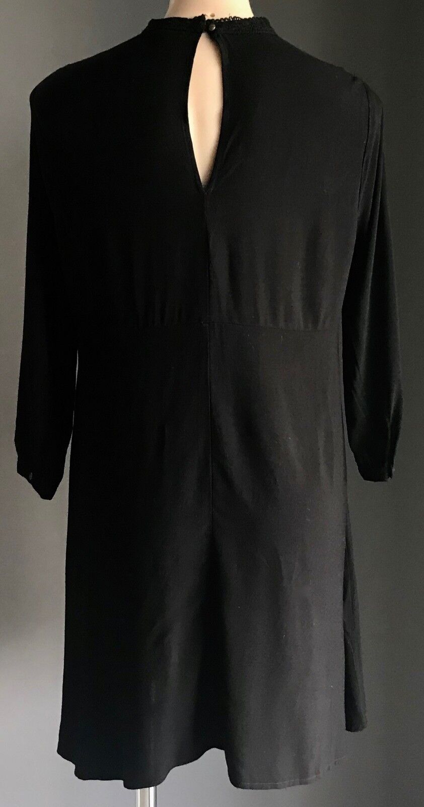 FOREVER 21 Smock Dress Black Long Sleeve Lace Yoke Size M 12 Retro