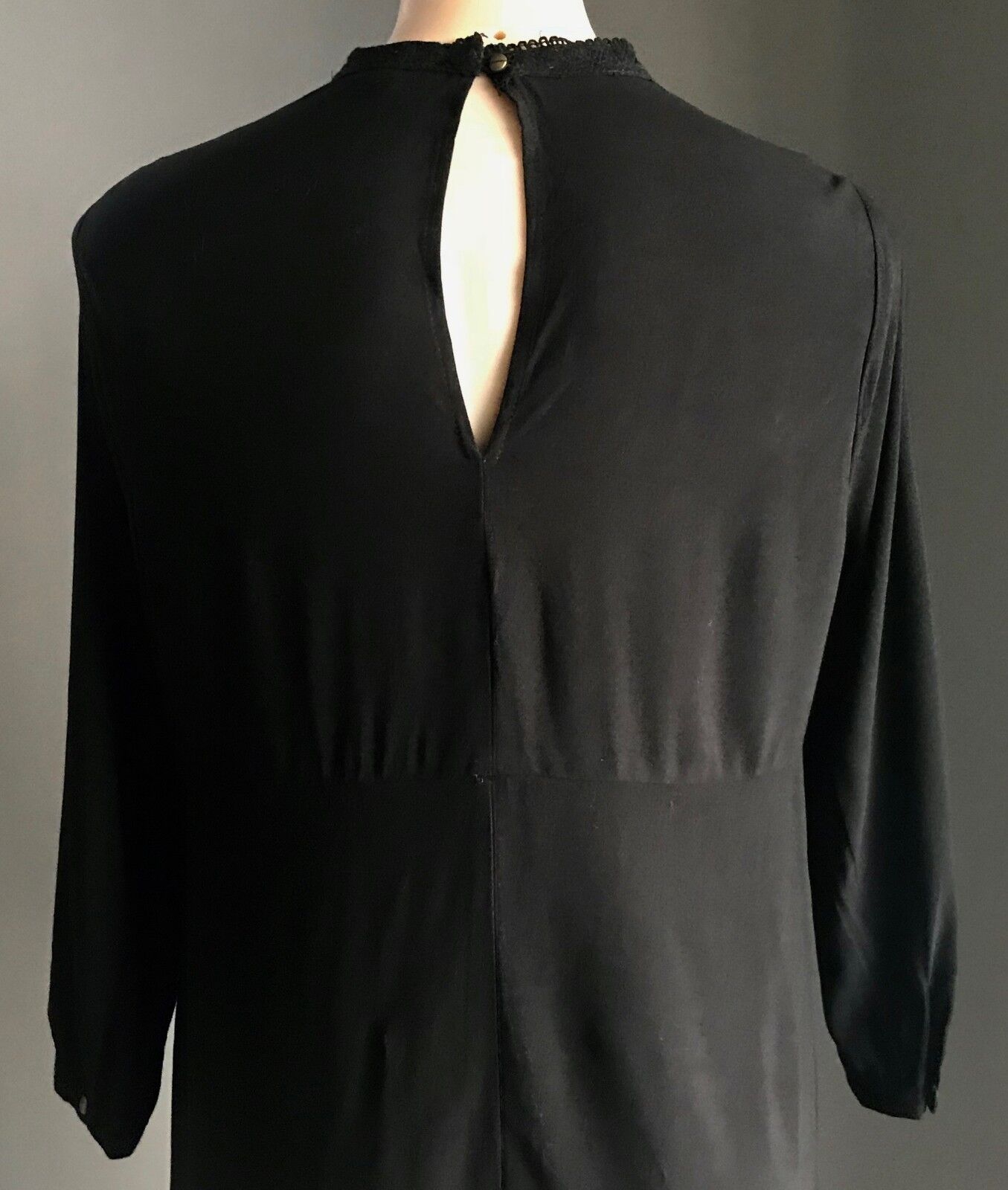 FOREVER 21 Smock Dress Black Long Sleeve Lace Yoke Size M 12 Retro