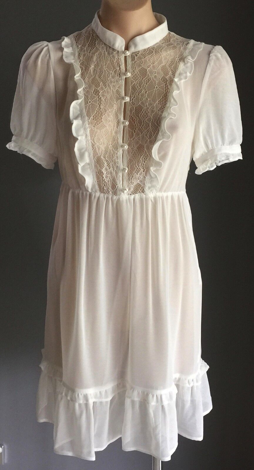 DON"T ASK AMANDA Dress Sheer Ivory High Neck Knee Length Size M 10 So Feminine