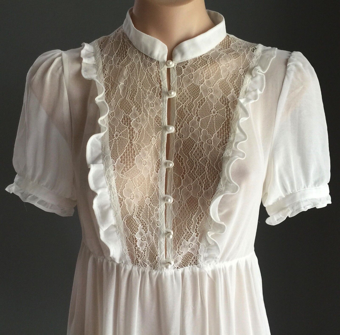 DON"T ASK AMANDA Dress Sheer Ivory High Neck Knee Length Size M 10 So Feminine