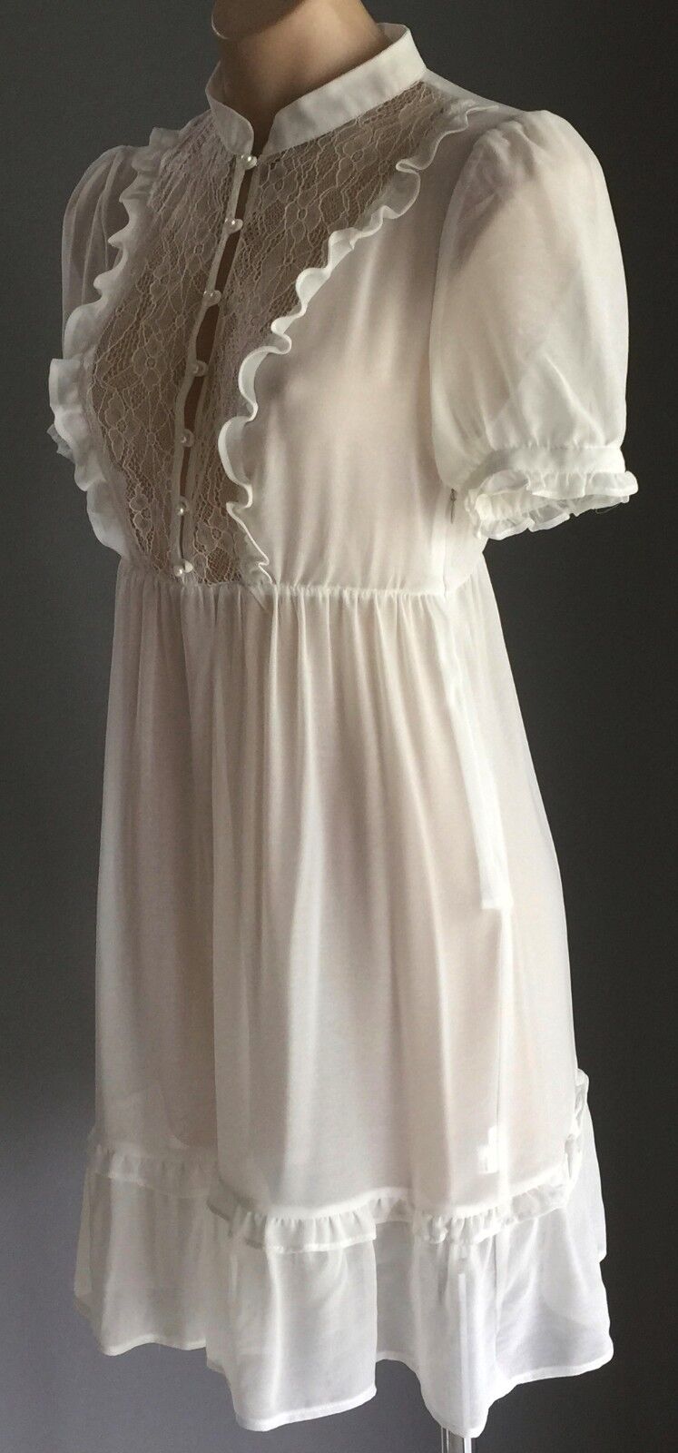 DON"T ASK AMANDA Dress Sheer Ivory High Neck Knee Length Size M 10 So Feminine