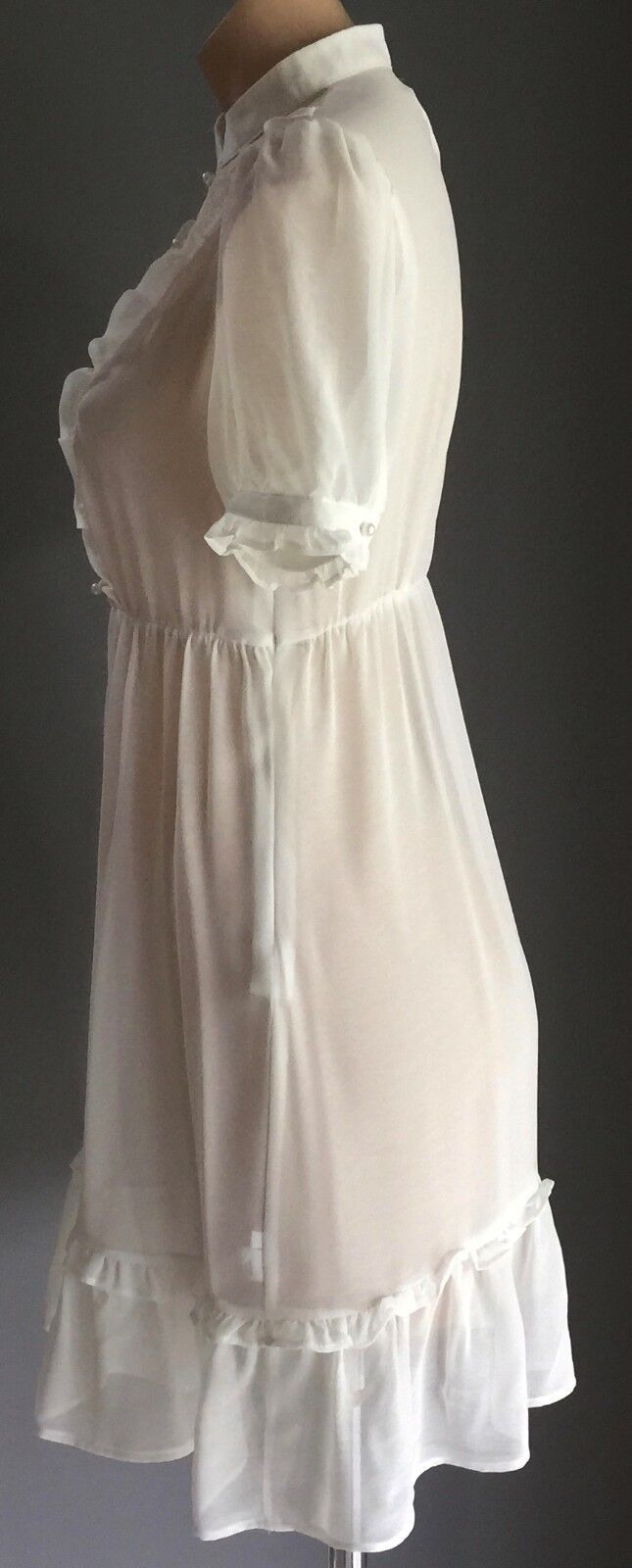 DON"T ASK AMANDA Dress Sheer Ivory High Neck Knee Length Size M 10 So Feminine