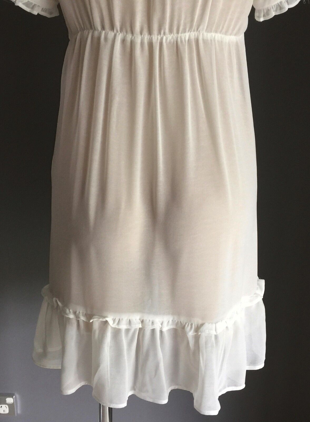 DON"T ASK AMANDA Dress Sheer Ivory High Neck Knee Length Size M 10 So Feminine