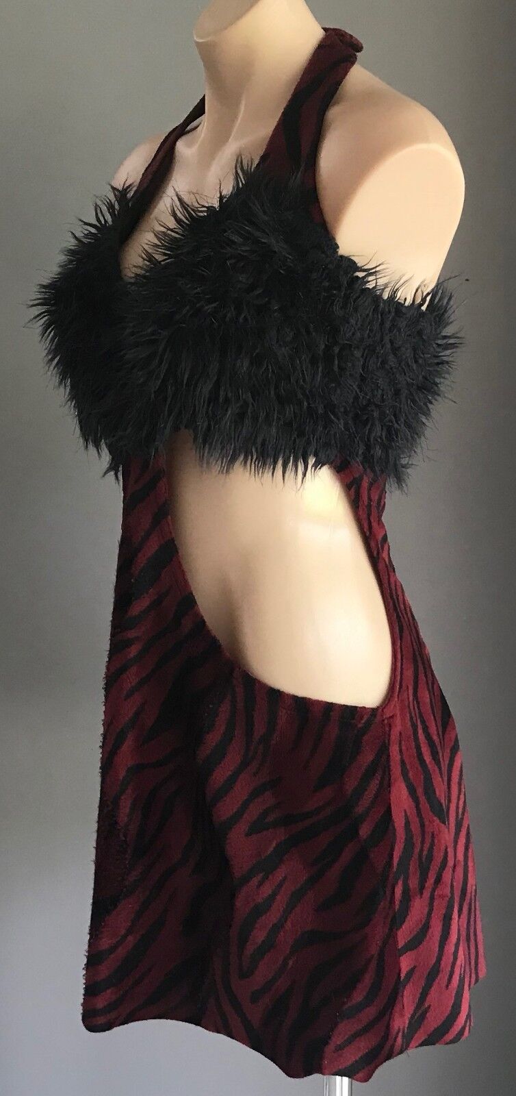 GoGo Dress BABZOTICA LONDON 1960's Black & Burgundy Velour Cut Out Sides M 12