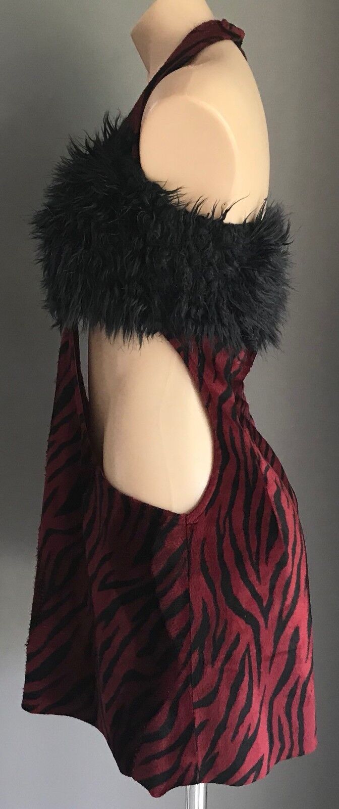 GoGo Dress BABZOTICA LONDON 1960's Black & Burgundy Velour Cut Out Sides M 12