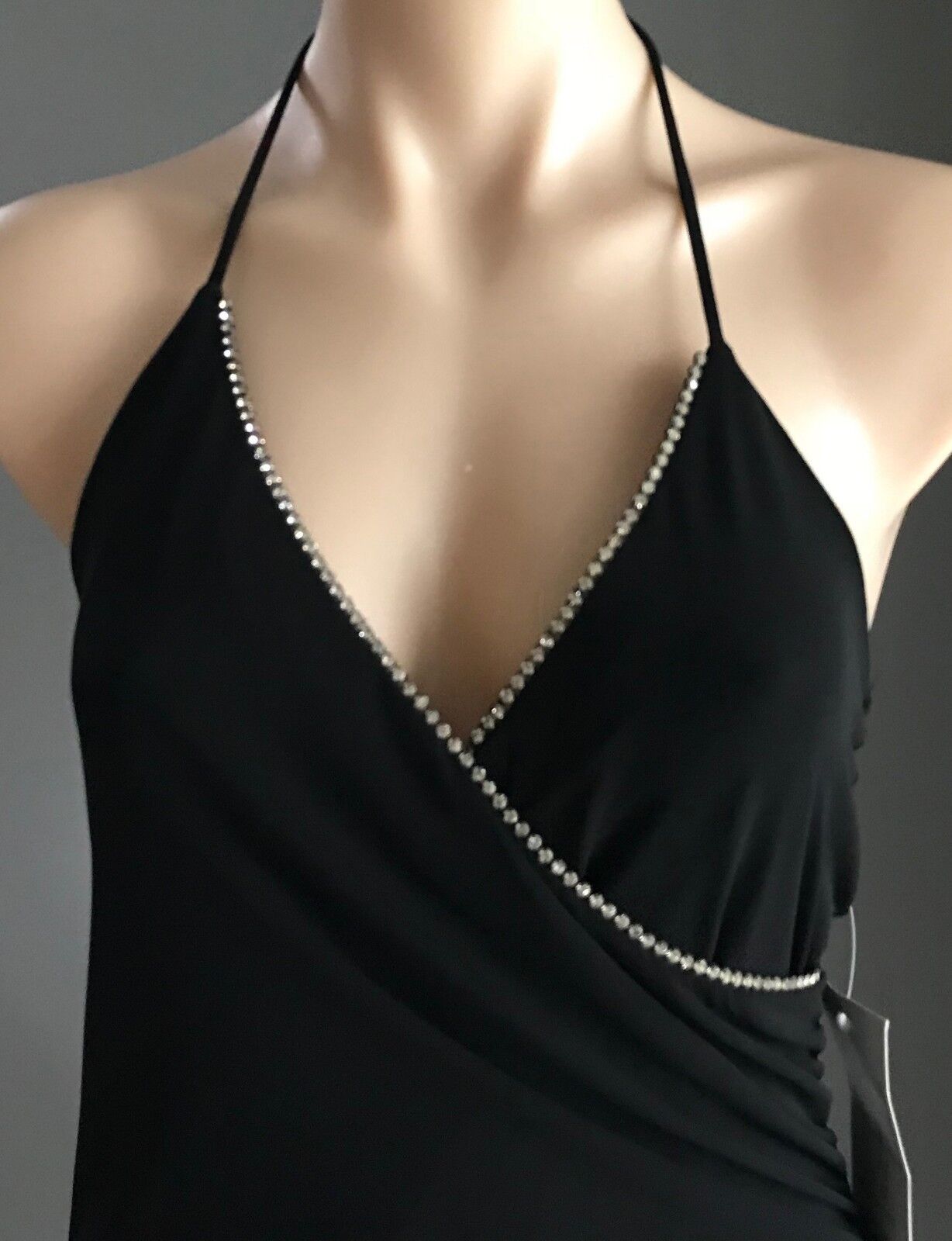 TRENDY ELEMENTS Dress Handkerchief Hem Black & Diamanté Bias Cut Sz M 10 12 NEW