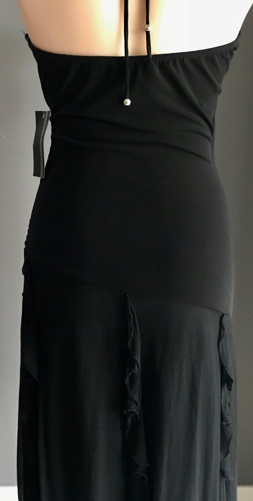 TRENDY ELEMENTS Dress Handkerchief Hem Black & Diamanté Bias Cut Sz M 10 12 NEW