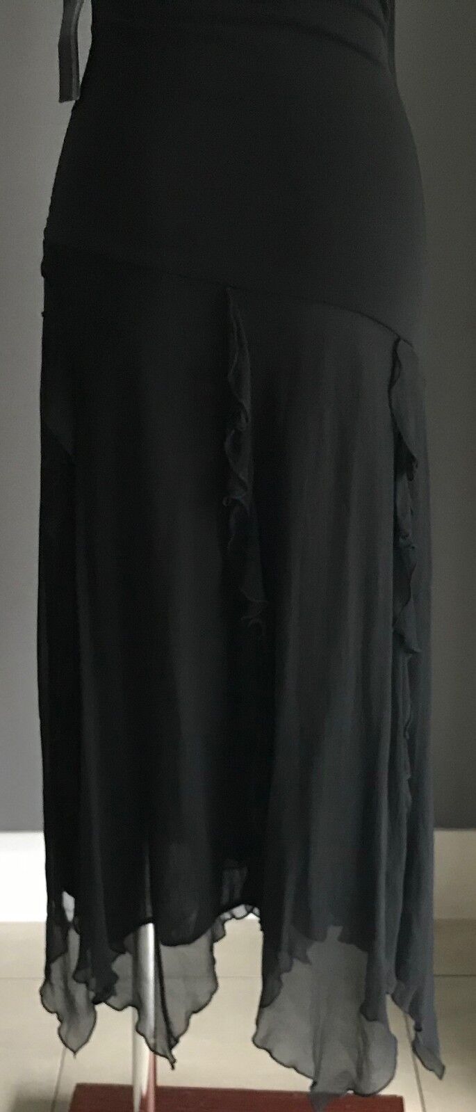 TRENDY ELEMENTS Dress Handkerchief Hem Black & Diamanté Bias Cut Sz M 10 12 NEW