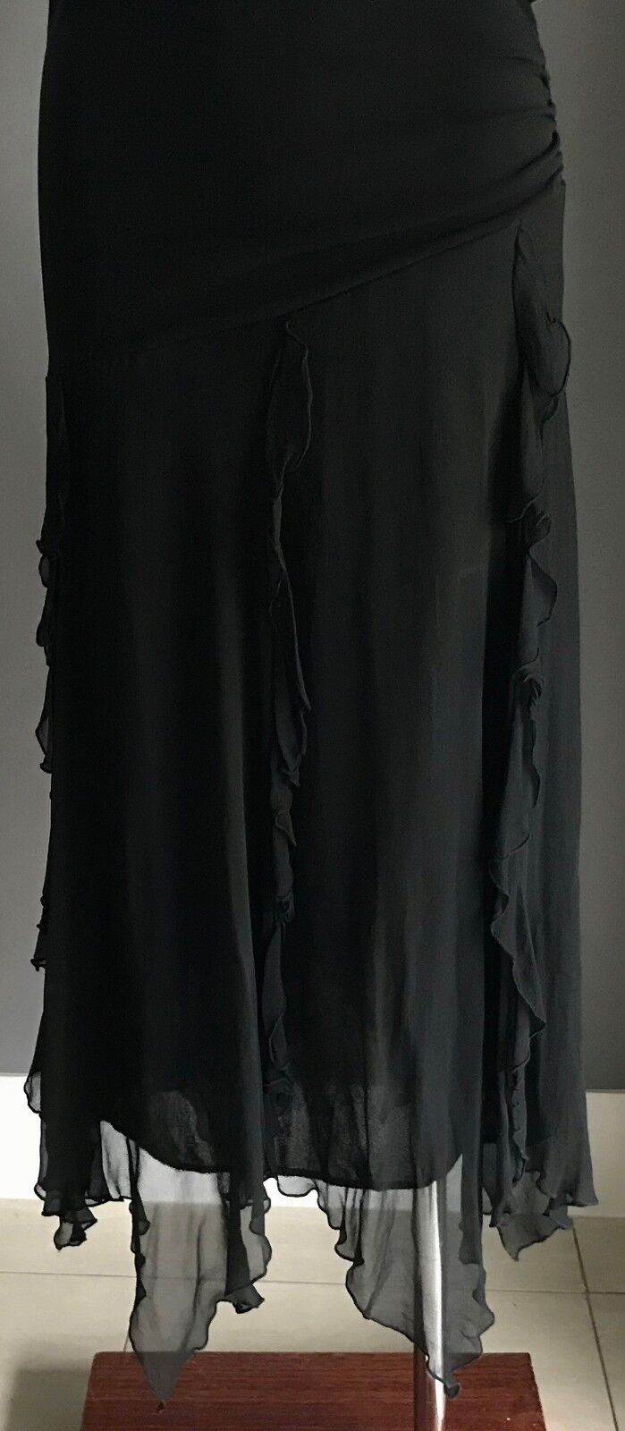 TRENDY ELEMENTS Dress Handkerchief Hem Black & Diamanté Bias Cut Sz M 10 12 NEW