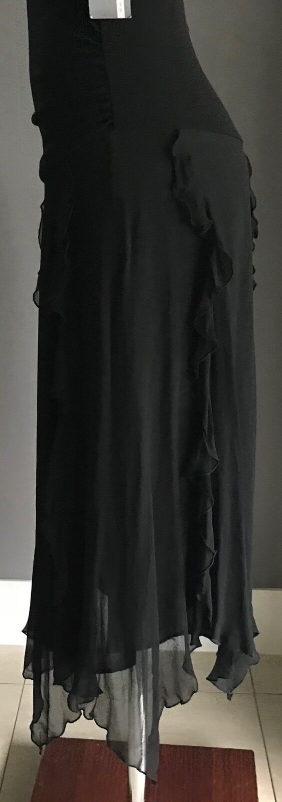 TRENDY ELEMENTS Dress Handkerchief Hem Black & Diamanté Bias Cut Sz M 10 12 NEW