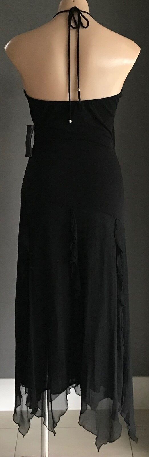 TRENDY ELEMENTS Dress Handkerchief Hem Black & Diamanté Bias Cut Sz M 10 12 NEW