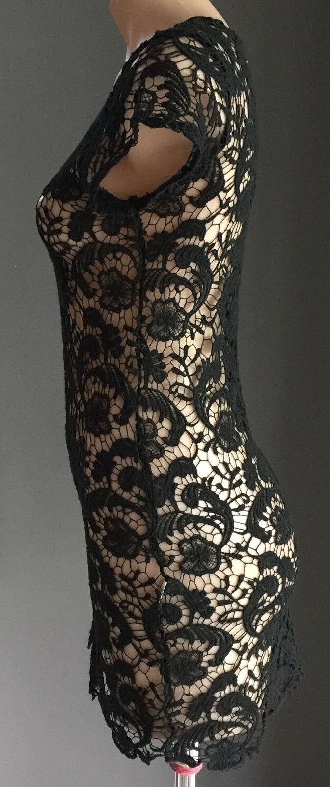PASSION Retro Chic Fusion Sheer Black Lace Short Sleeve Ladies Size M 10 NEW