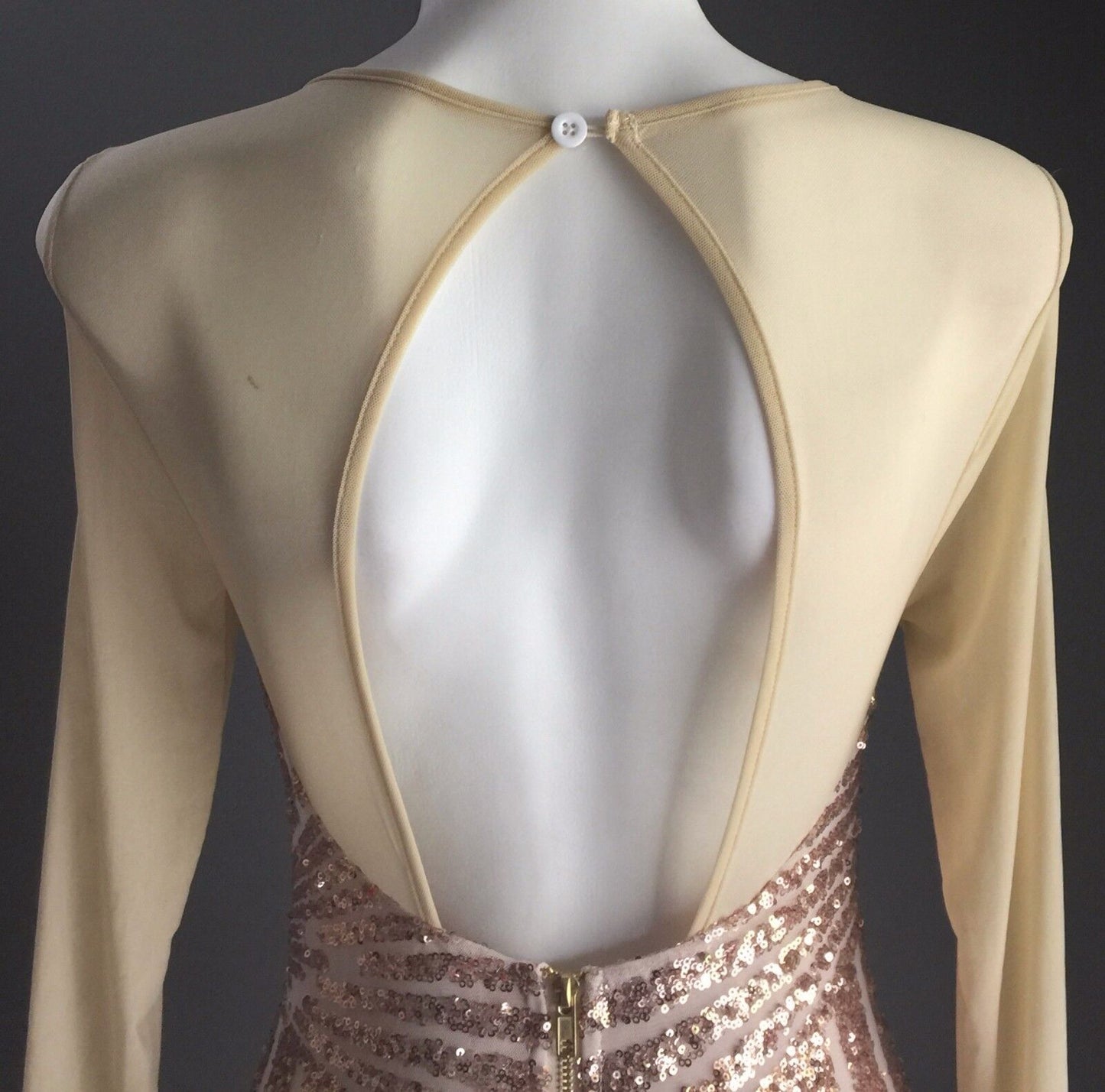 REVERSE Dress Mini Gold Sequin & Mesh Long Sleeve Size S 6 8 Luxe Party Club NEW