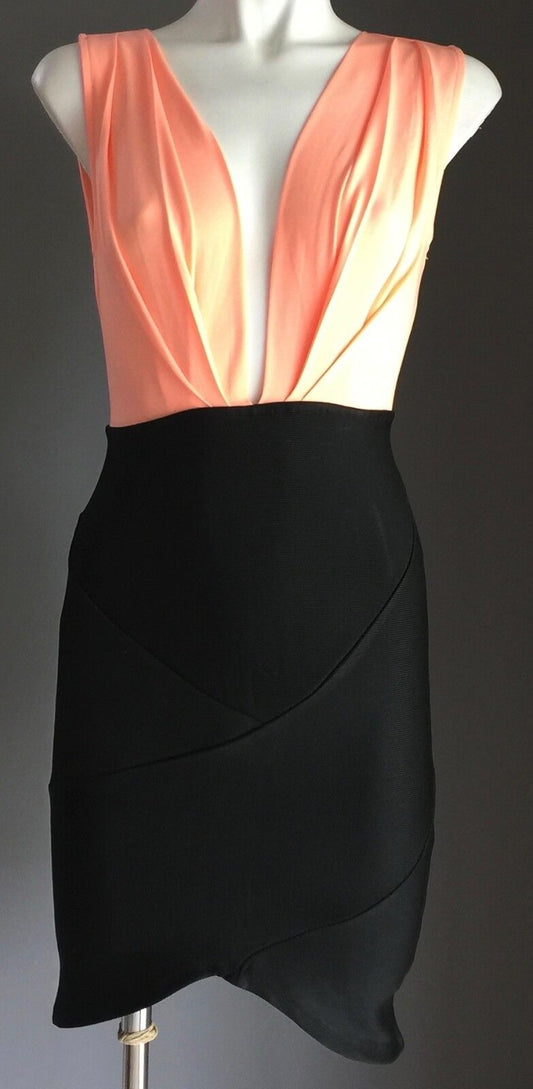 VENUS Bodycon Mini Dress Coral & Black Stretch Ladies Size 6 8 NEW Stunning
