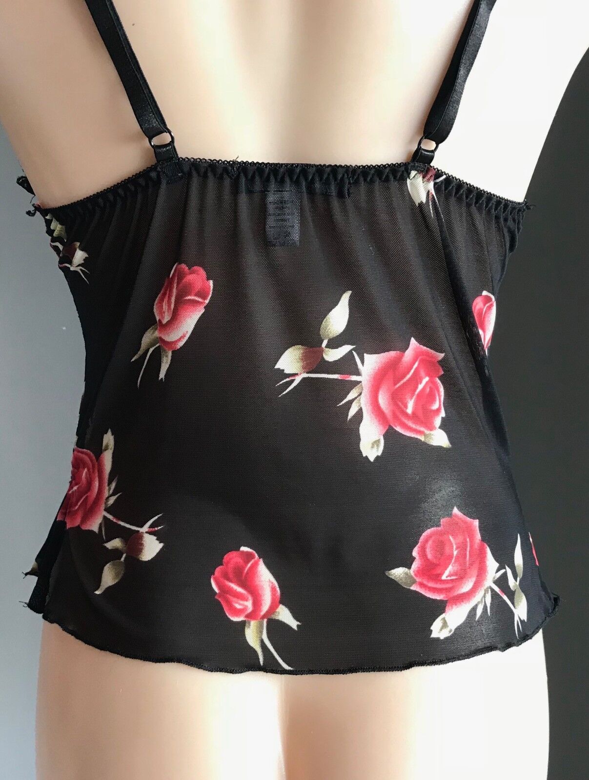 BLACK LABEL LINGERIE Camisole & G-String Set Roses Lace Trim Size M 10 Sexy NEW