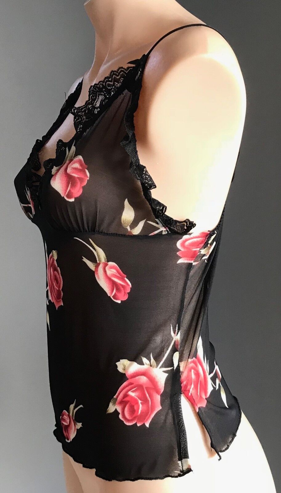 BLACK LABEL LINGERIE Camisole & G-String Set Roses Lace Trim Size M 10 Sexy NEW