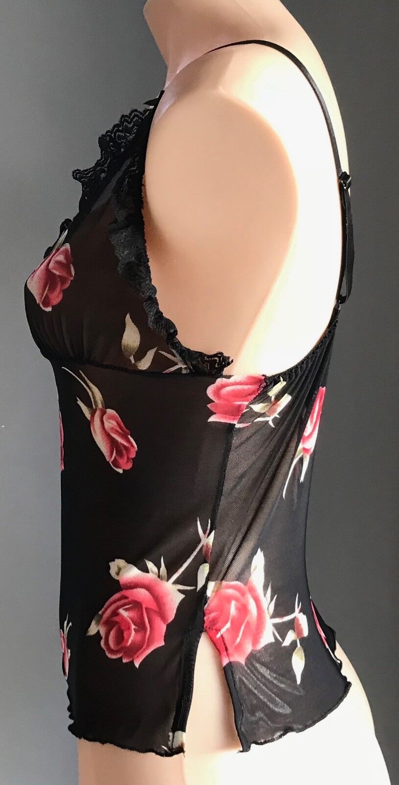 BLACK LABEL LINGERIE Camisole & G-String Set Roses Lace Trim Size M 10 Sexy NEW