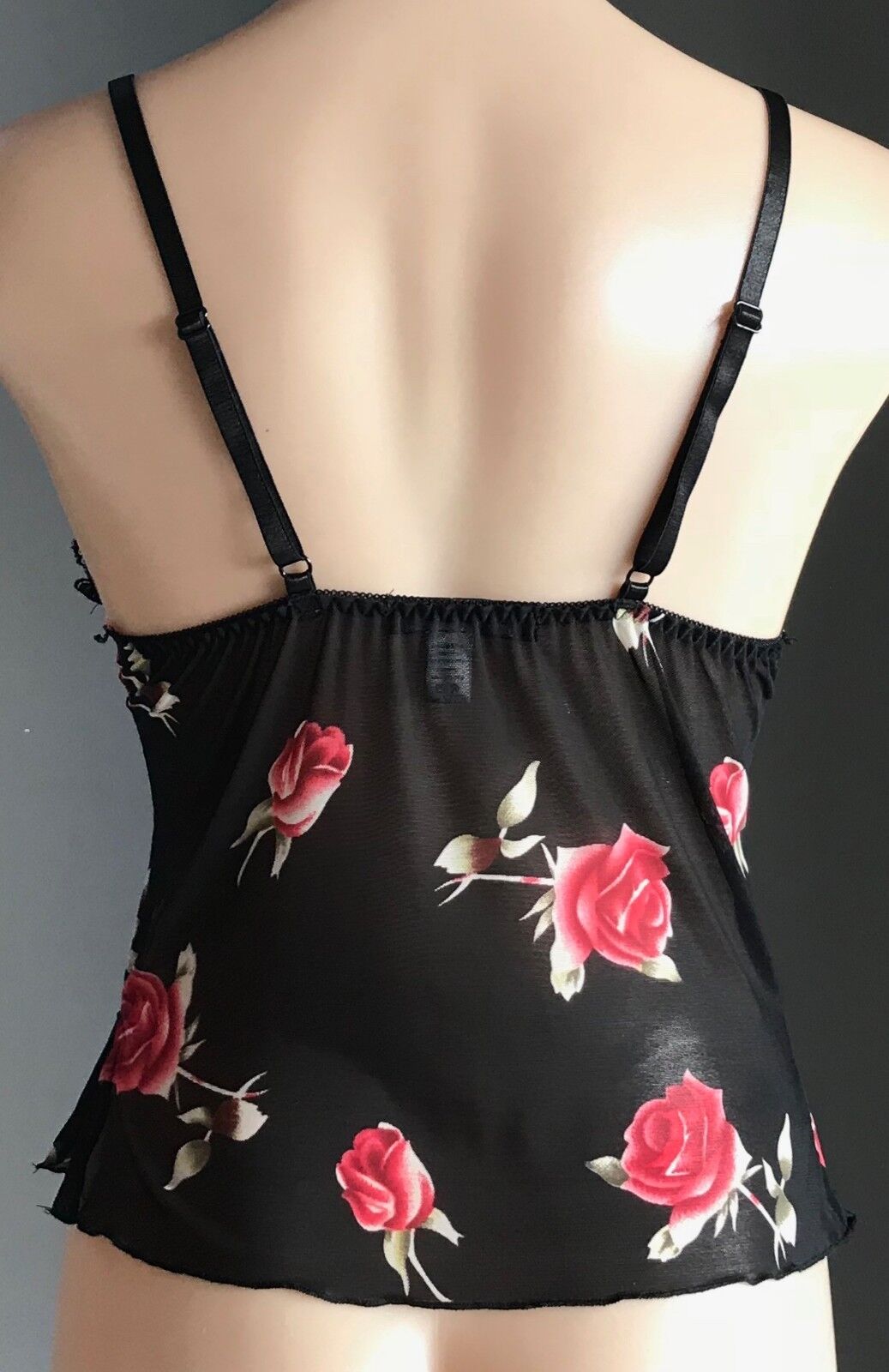 BLACK LABEL LINGERIE Camisole & G-String Set Roses Lace Trim Size M 10 Sexy NEW