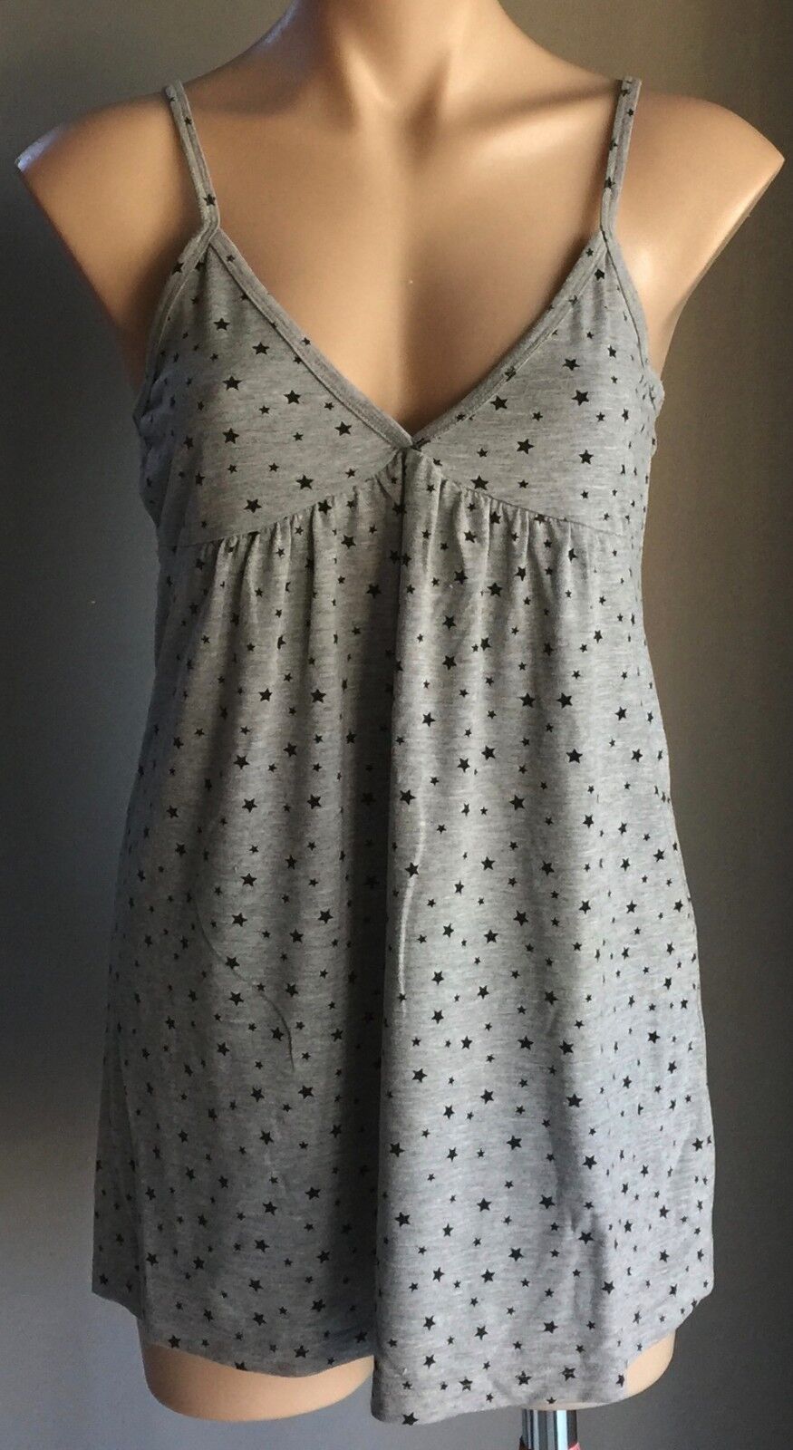 SECRET LOVE Baby Doll Nightie Marl Grey & Black Star Print Ladies Size 12