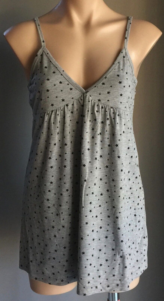 SECRET LOVE Baby Doll Nightie Marl Grey & Black Star Print Ladies Size 12
