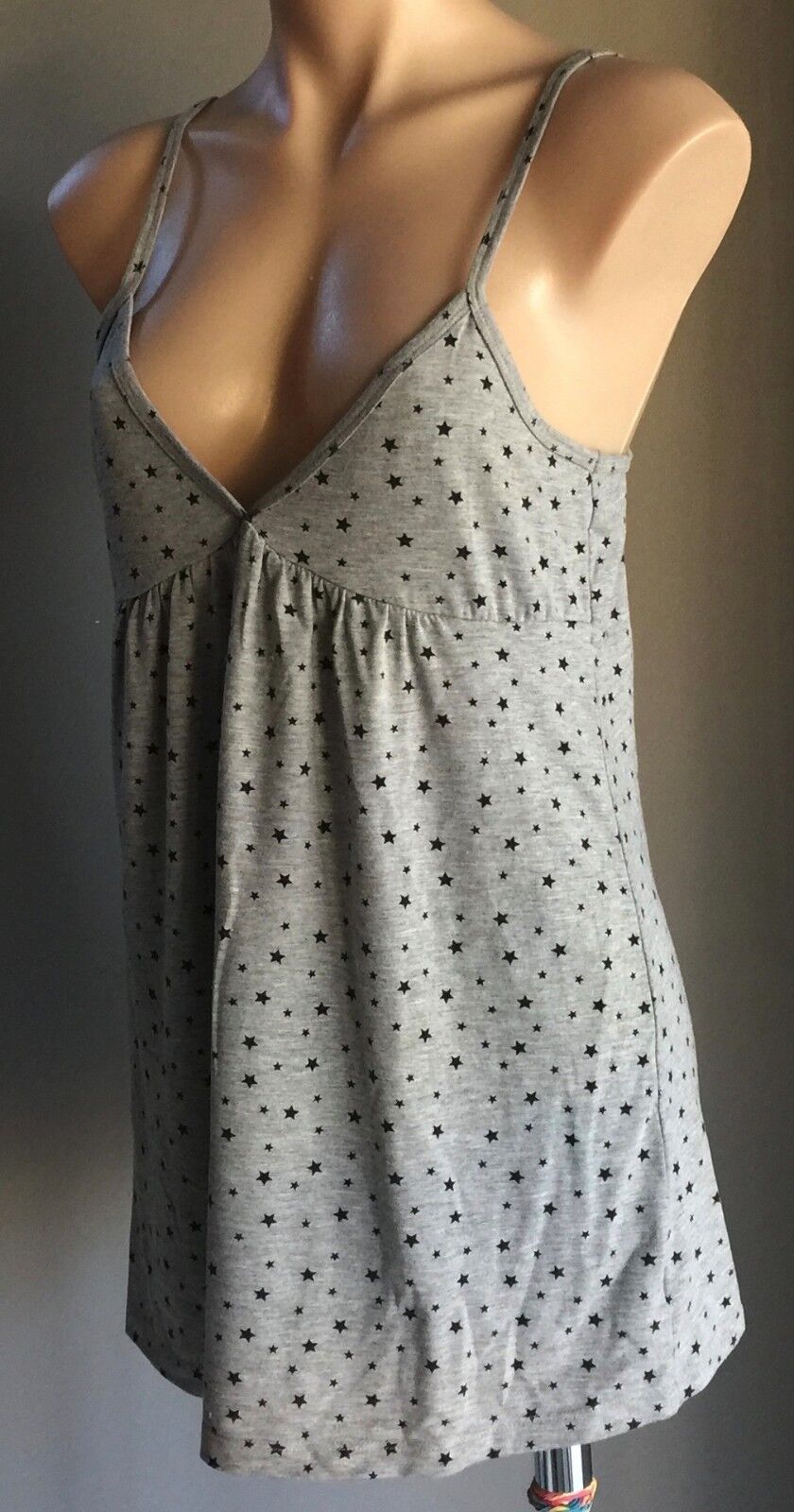 SECRET LOVE Baby Doll Nightie Marl Grey & Black Star Print Ladies Size 12