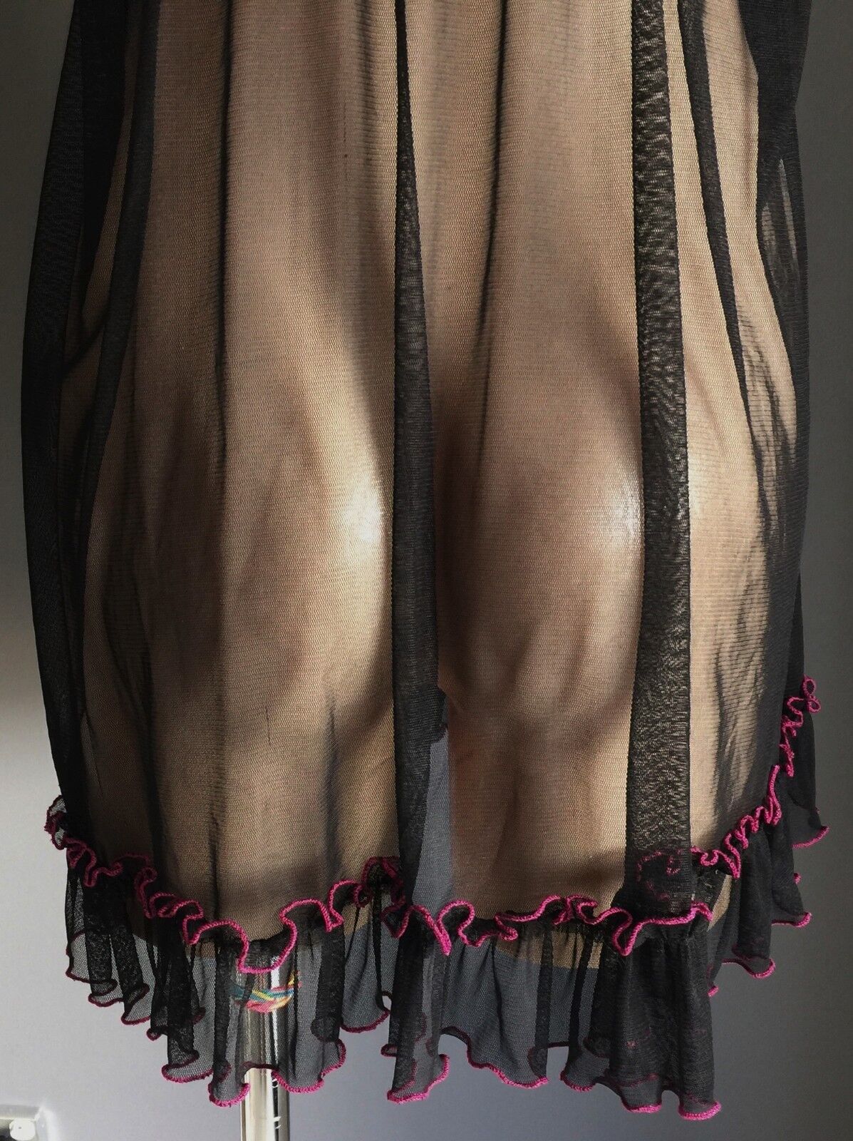 Babydoll Chemise Lace Net  Pink & Black Sexy Lingerie Nightie Sheer Size 10  NEW