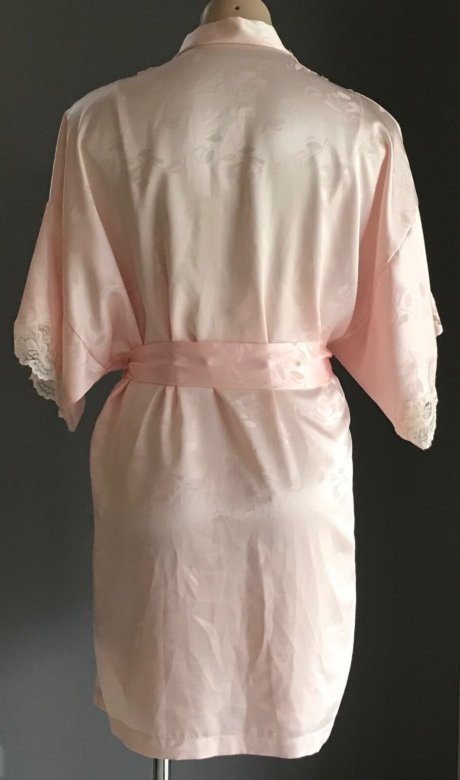ELANOR LUCAS Silky Chemise & Bath Robe Set Peach Floral Set Sz 14 AU 12 VIntage