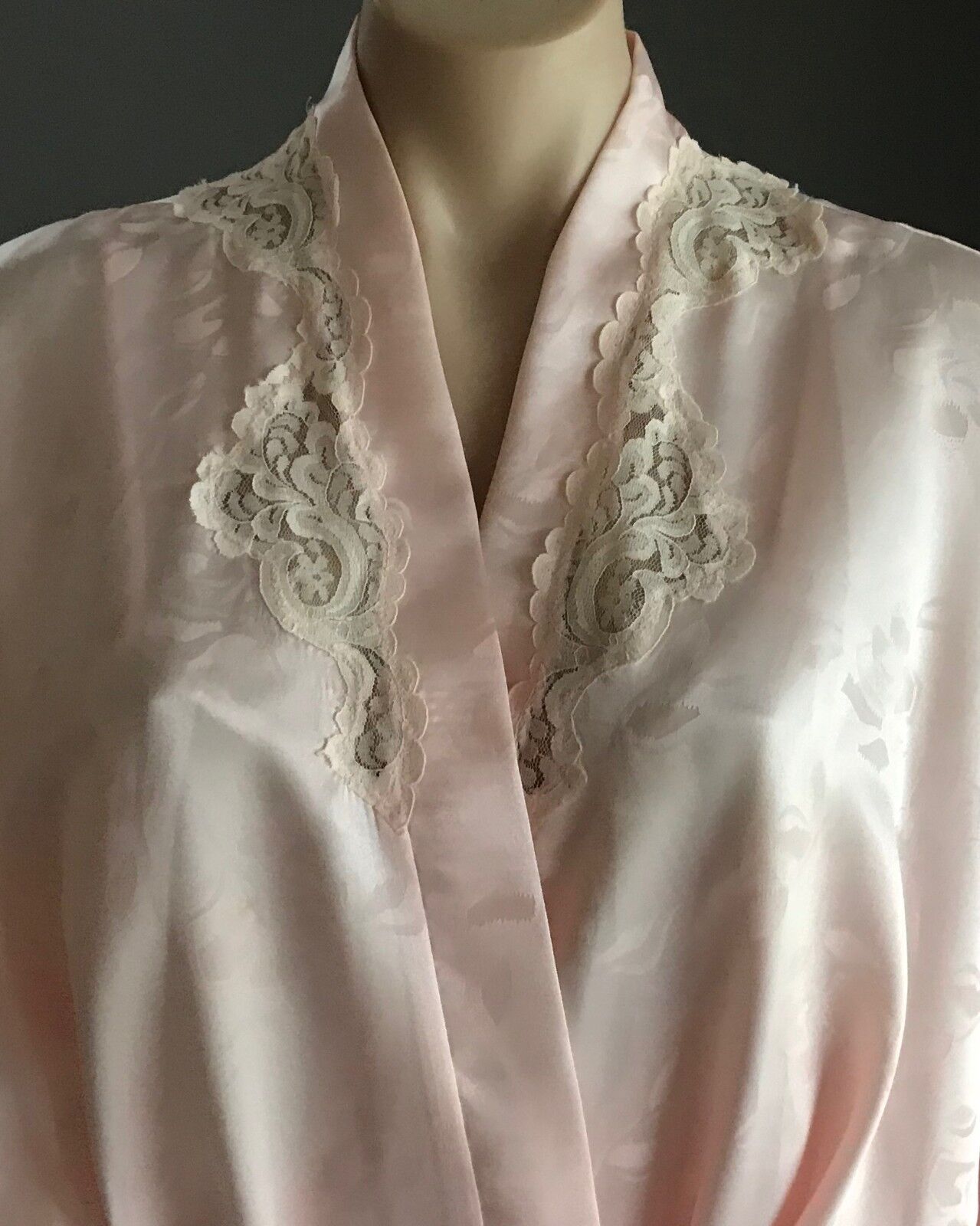 ELANOR LUCAS Silky Chemise & Bath Robe Set Peach Floral Set Sz 14 AU 12 VIntage