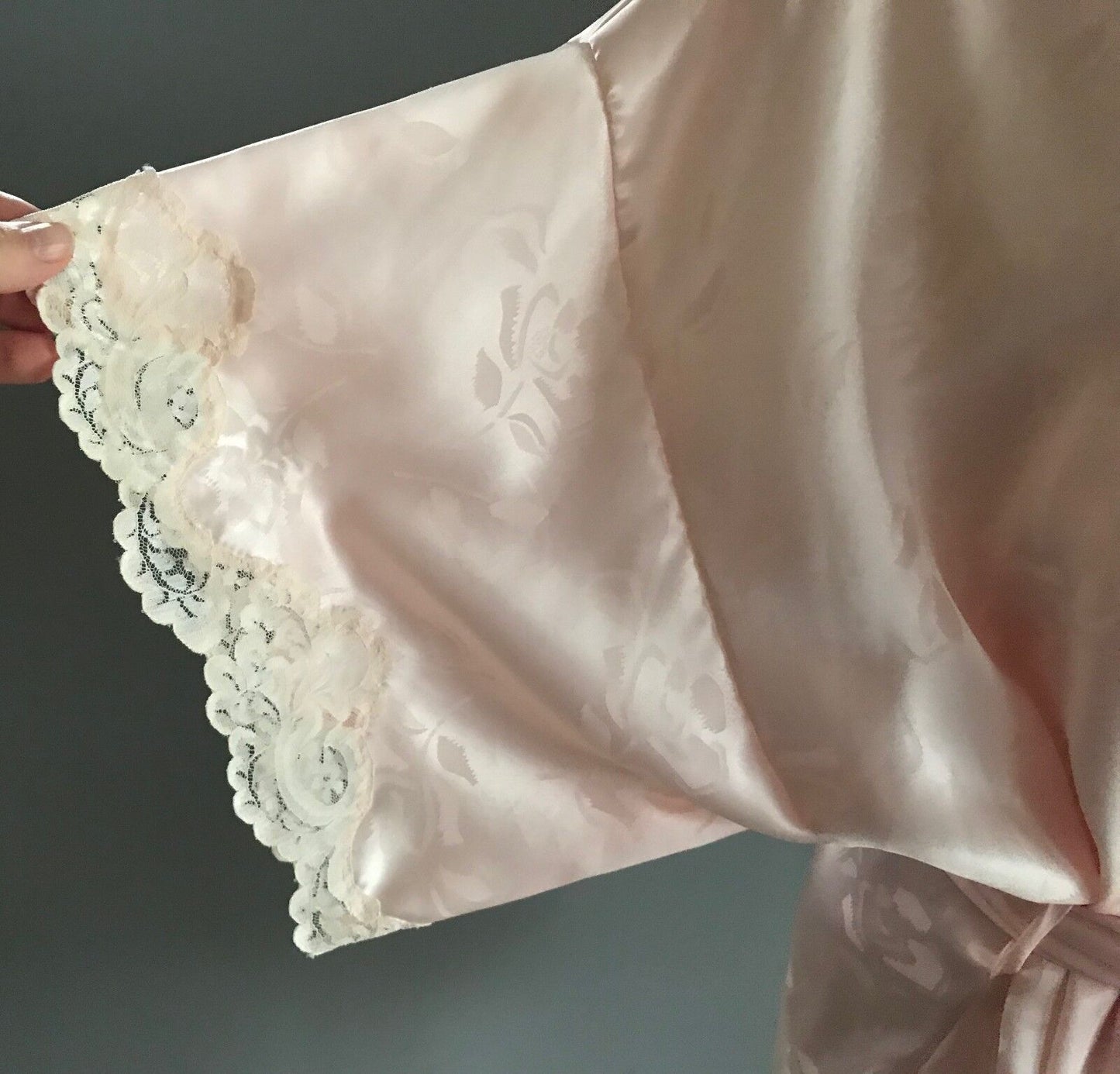 ELANOR LUCAS Silky Chemise & Bath Robe Set Peach Floral Set Sz 14 AU 12 VIntage