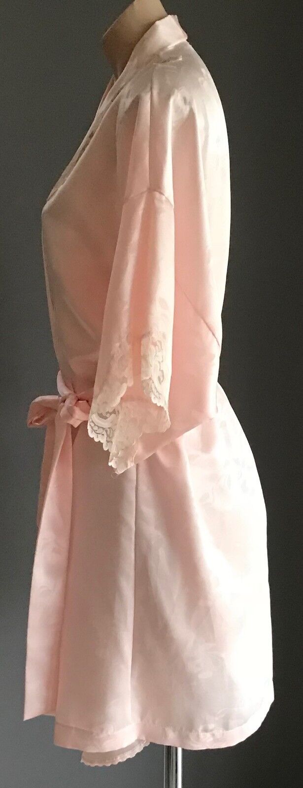 ELANOR LUCAS Silky Chemise & Bath Robe Set Peach Floral Set Sz 14 AU 12 VIntage