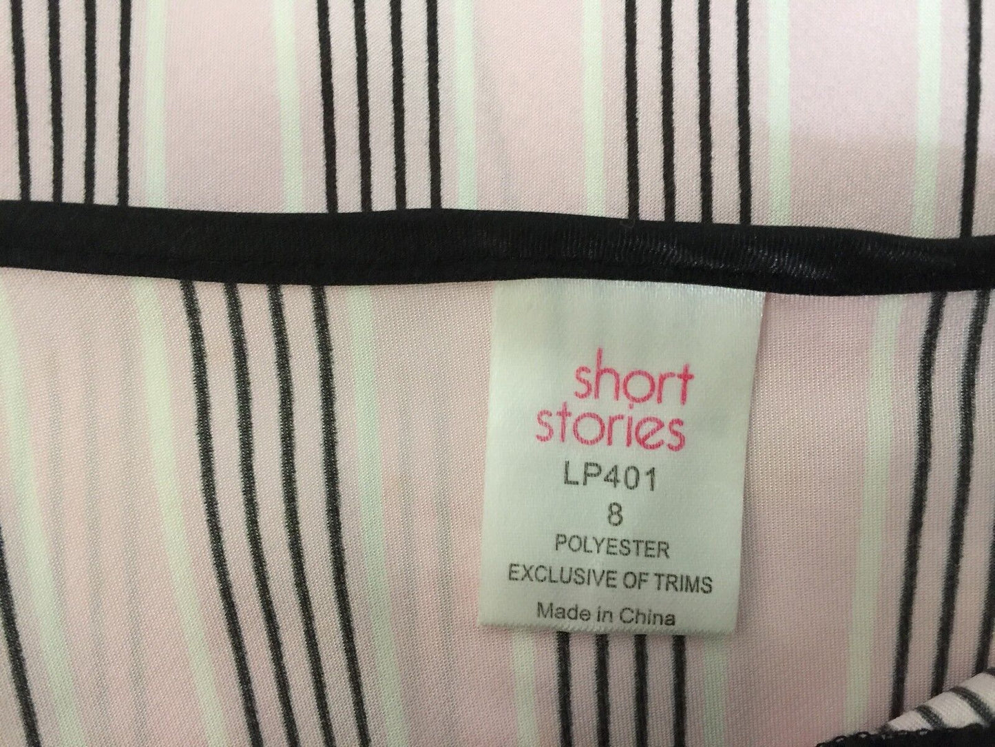 SHORT STORIES Chemise Nightie Pink White & Black Stripe Satin Silky Size 8 10