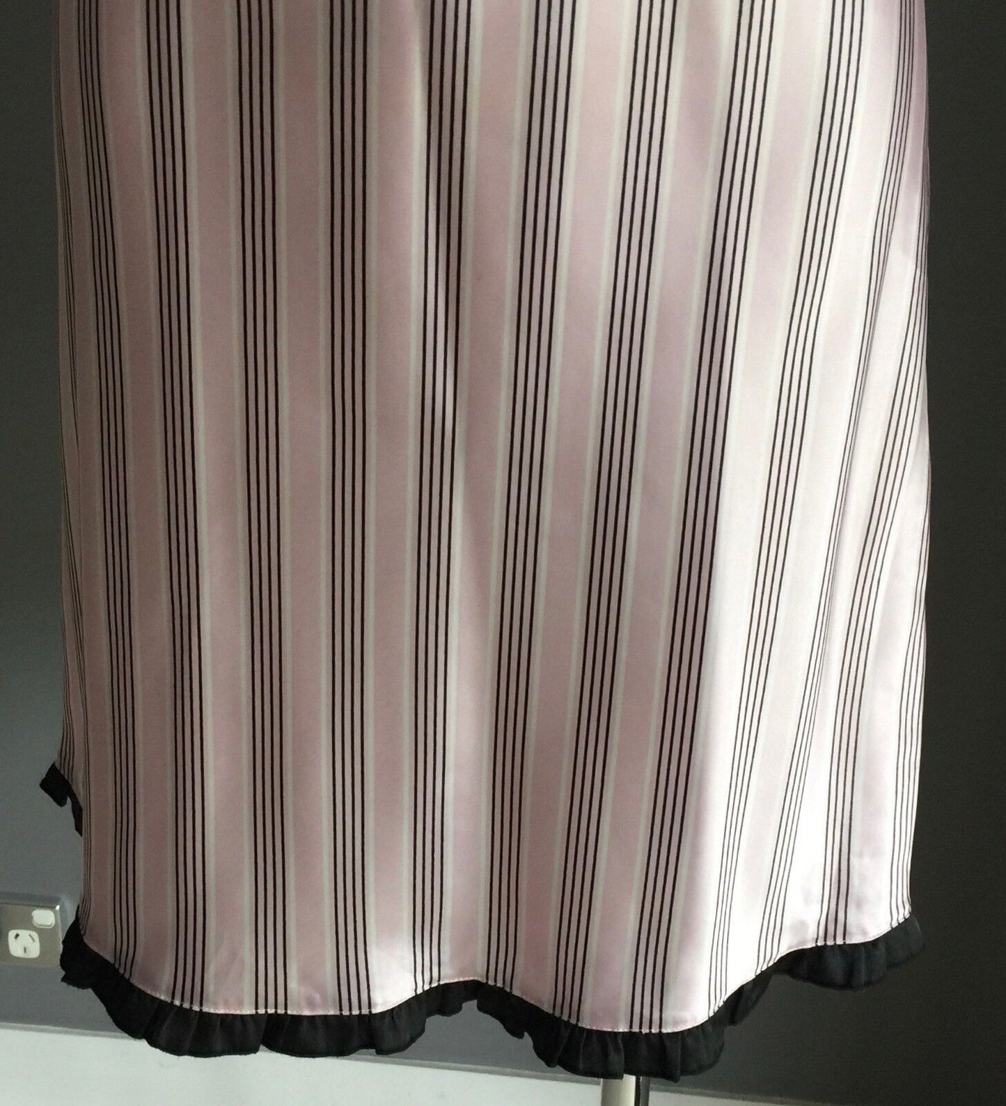 SHORT STORIES Chemise Nightie Pink White & Black Stripe Satin Silky Size 8 10