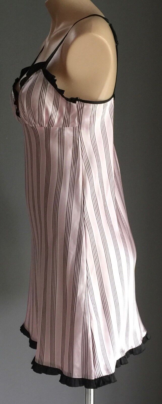 SHORT STORIES Chemise Nightie Pink White & Black Stripe Satin Silky Size 8 10