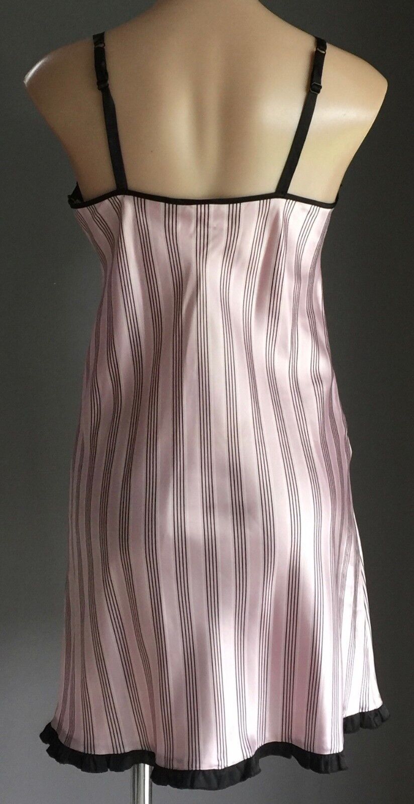 SHORT STORIES Chemise Nightie Pink White & Black Stripe Satin Silky Size 8 10