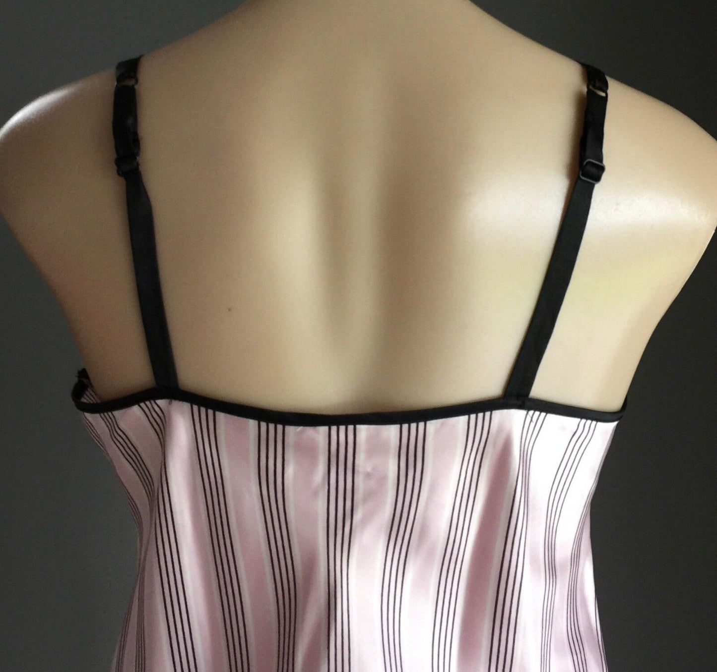 SHORT STORIES Chemise Nightie Pink White & Black Stripe Satin Silky Size 8 10