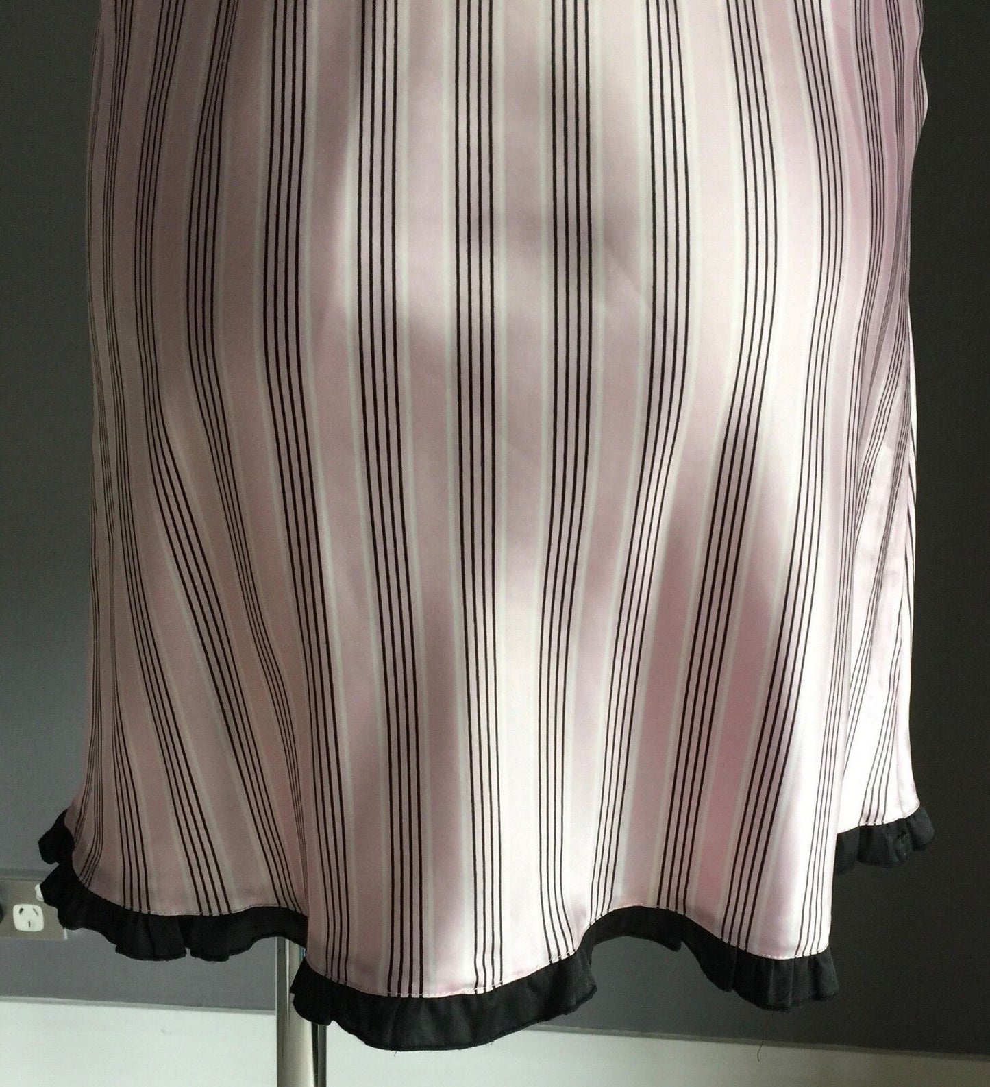 SHORT STORIES Chemise Nightie Pink White & Black Stripe Satin Silky Size 8 10