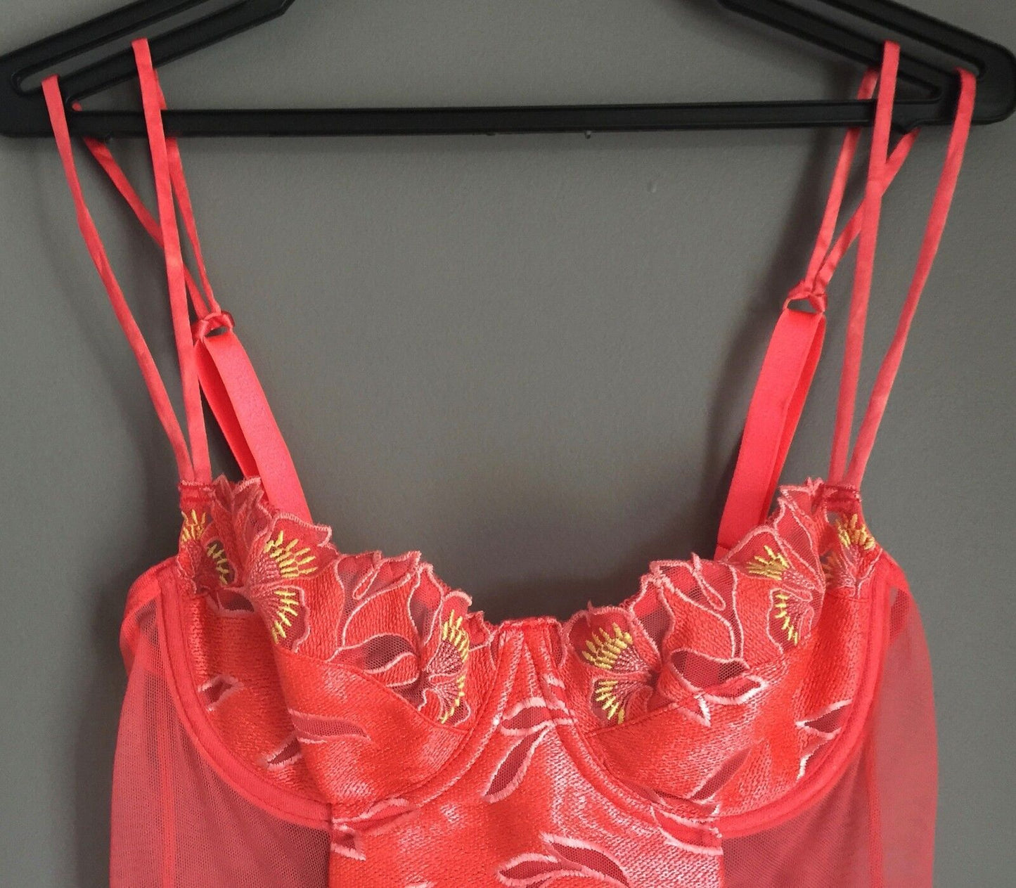 LOUISA BRACQ Size 32C "Lady Blue" Hot Coral Teddy Body Suit French Lingerie NEW