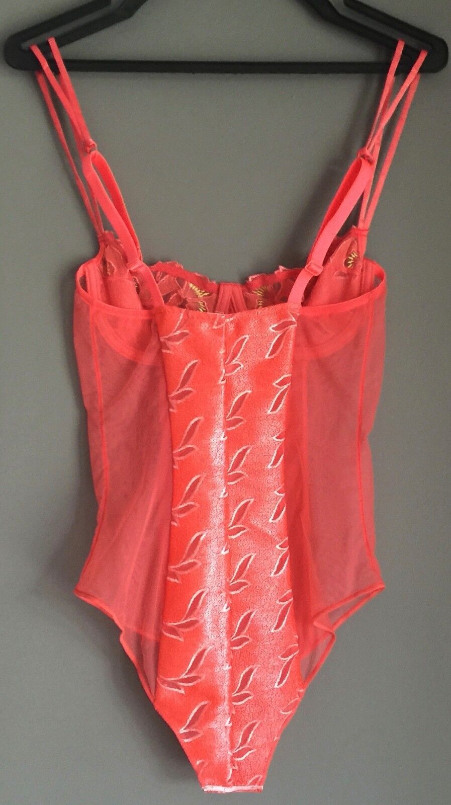 LOUISA BRACQ Size 32C "Lady Blue" Hot Coral Teddy Body Suit French Lingerie NEW