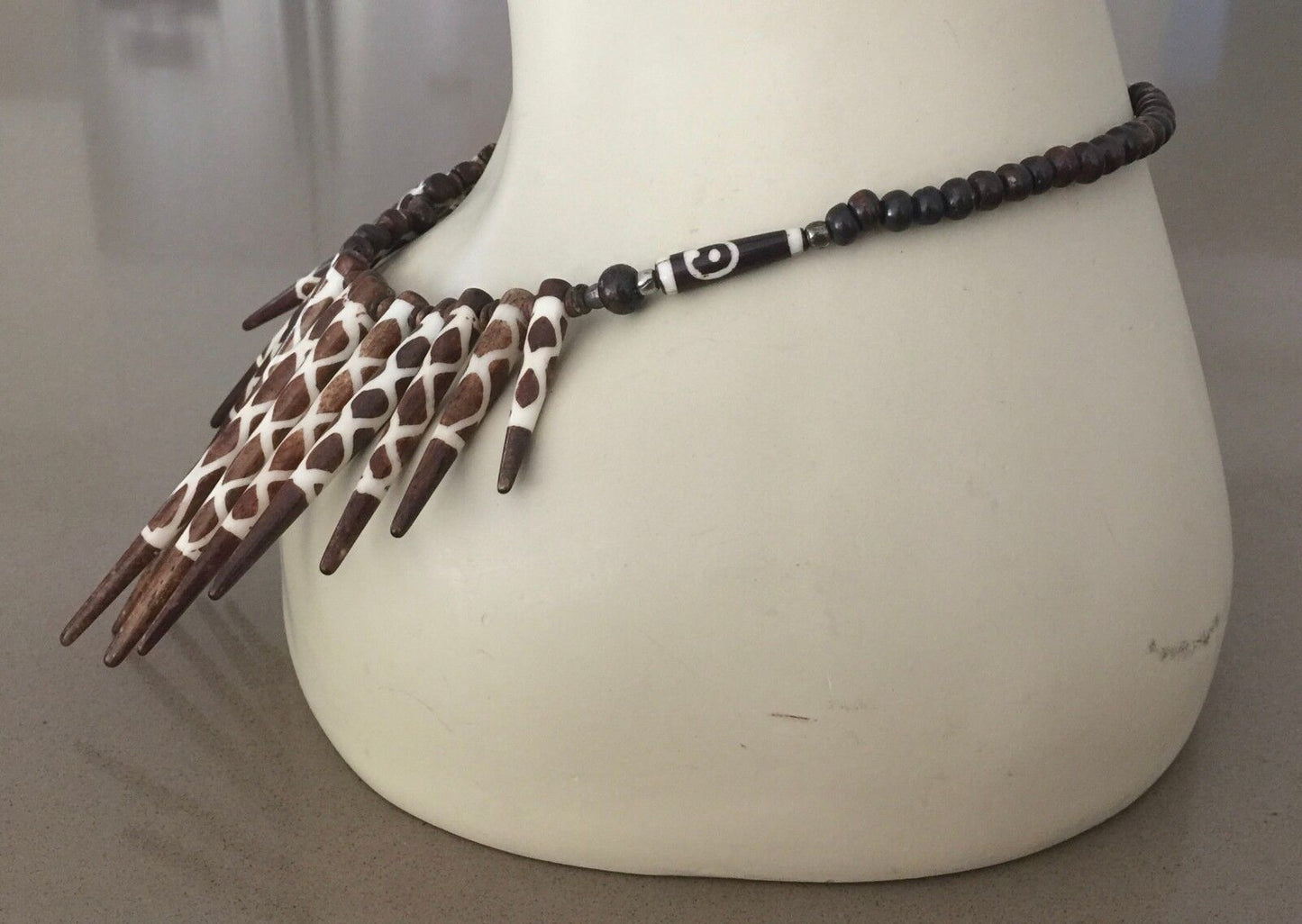 Necklace Brown & Ivory African Tribal Adjustable Statement Collar NEW