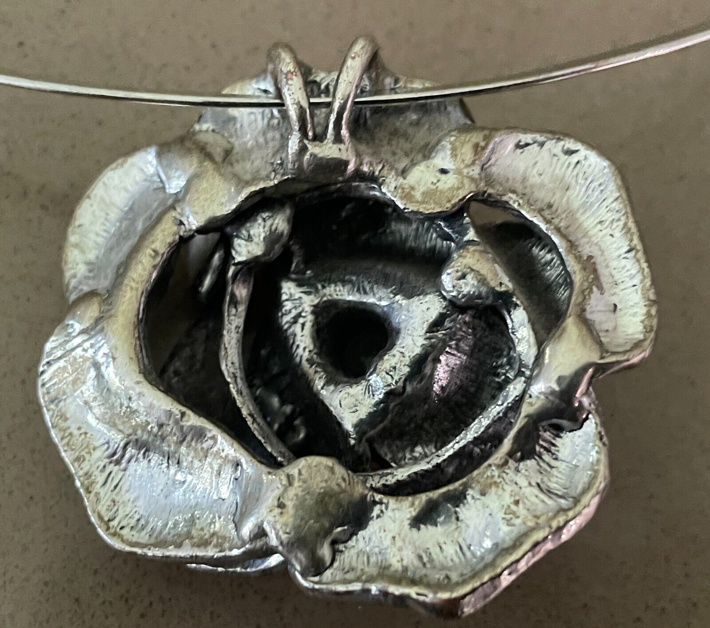 Silver Tone Solid Choker Large Flower Centrepiece Make a Statement Necklace