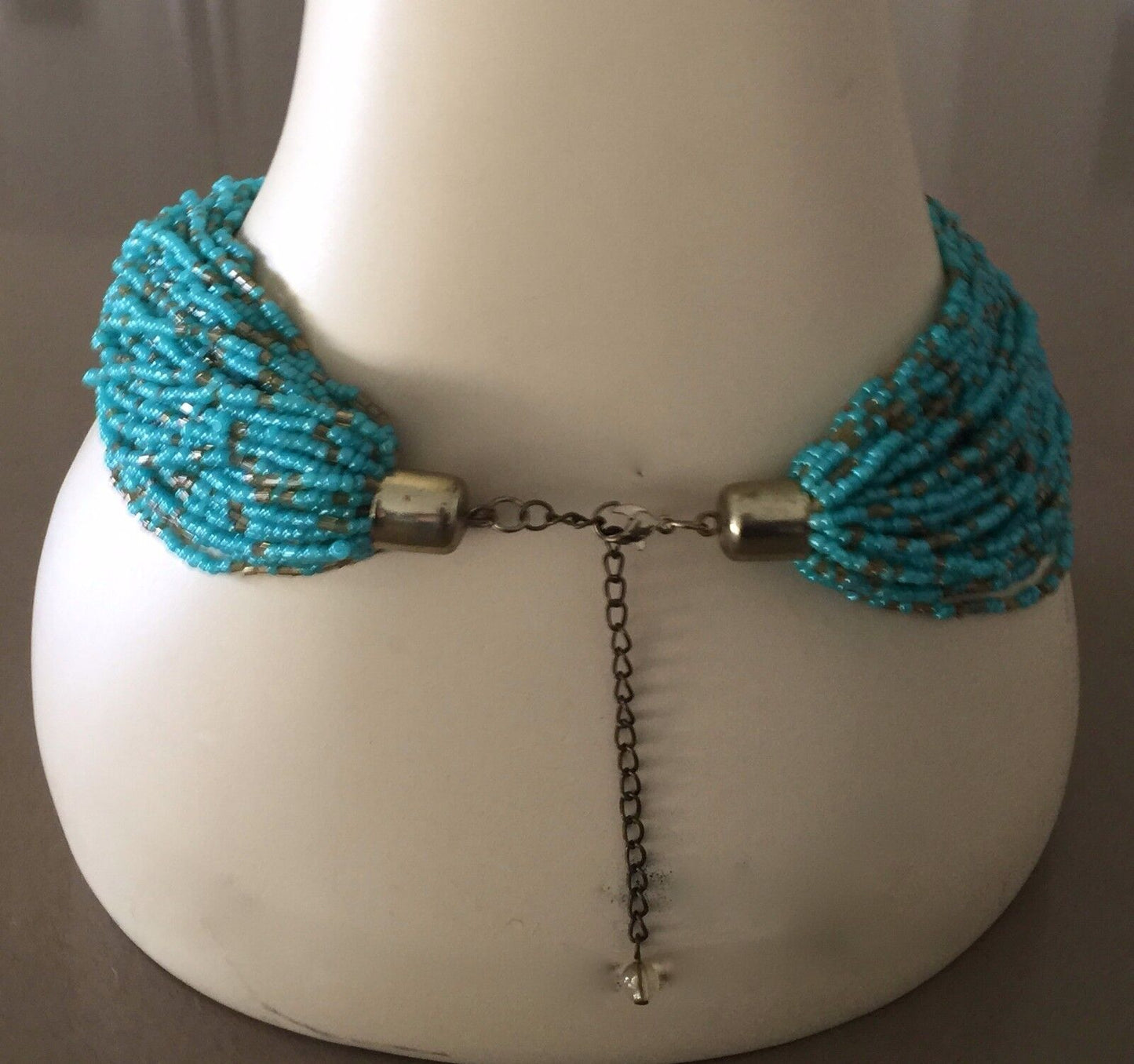 Vintage Necklace Turquoise & Gold Glass Bead Adjustable Statement Collar NEW