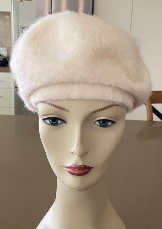 Vintage Beret DAVID JONES French Style Cream Hat Cap Ladies Size 54cm