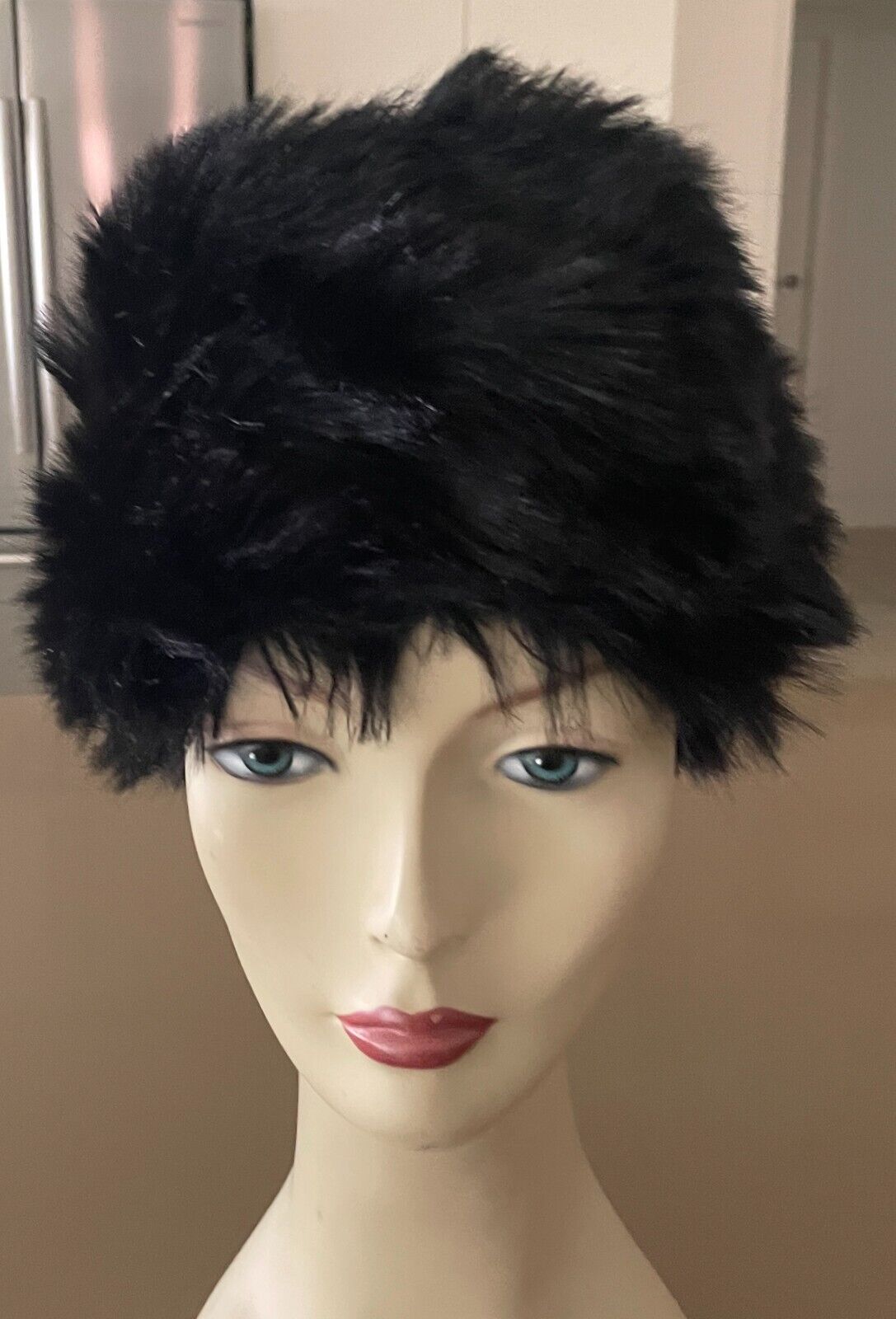 Vintage JACOLL ENGLAND Hat Black Faux Fur Pillbox Style  One Size