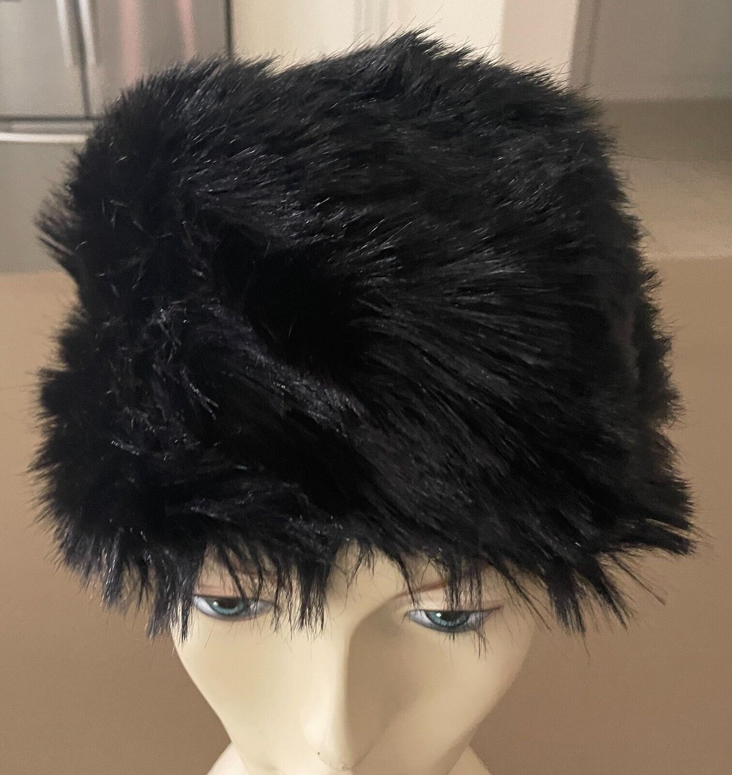 Vintage JACOLL ENGLAND Hat Black Faux Fur Pillbox Style  One Size