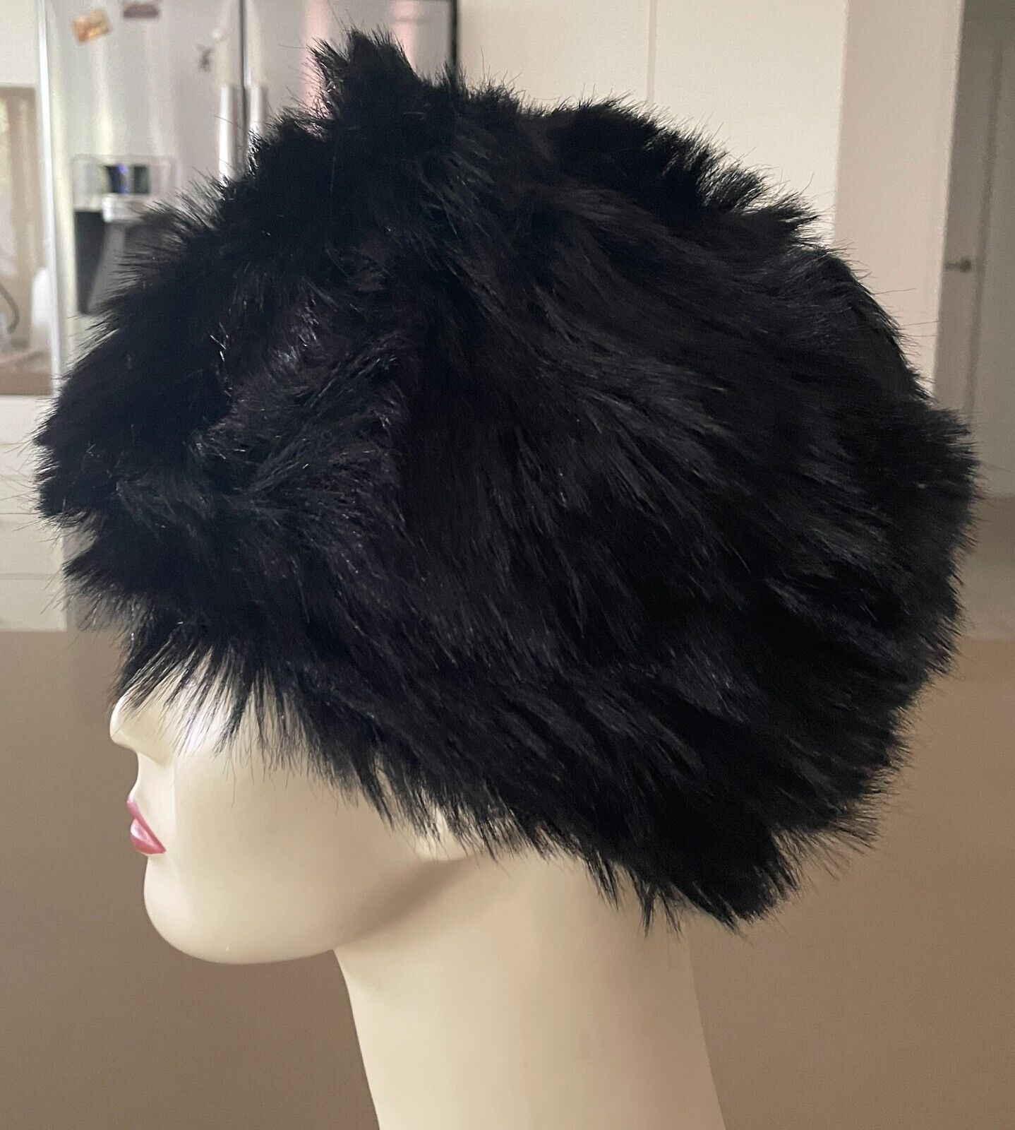 Vintage JACOLL ENGLAND Hat Black Faux Fur Pillbox Style  One Size